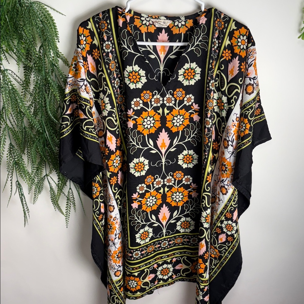 Floral Kimono with Orange and Pink Accents